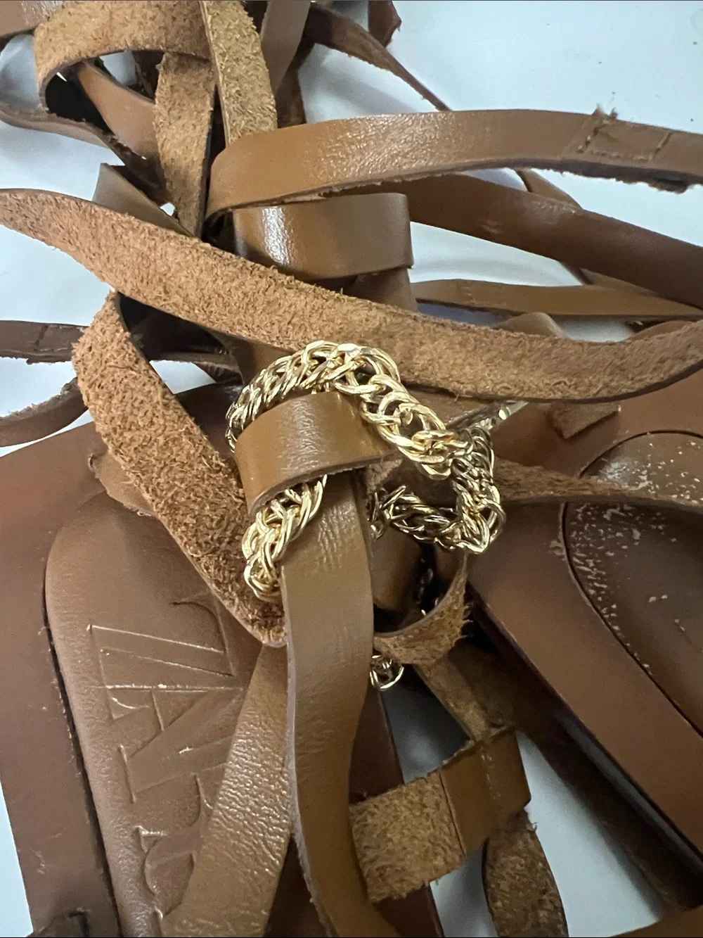 ZARA LEATHER GLADIATOR CHAIN SANDALS SIZE 35 - Picture 6 of 6